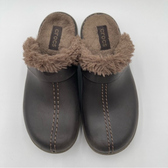 CROCS Cobbler Eva Clogs Heeled Mules Faux Fur Women’s Sz 7 Slip On Casual - Picture 7 of 14